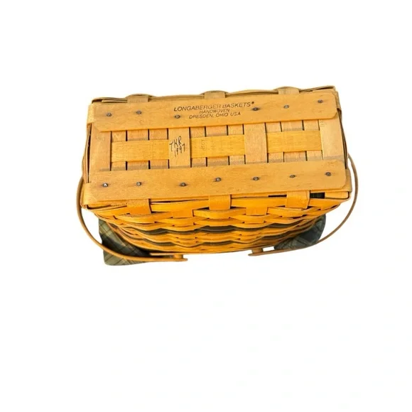 Longaberger Green, Yellow and Brown Woven Tote with Plaid Liner - Picture 6 of 7